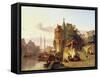 Fortified Buildings on the Banks of a Canal-Cornelius Springer-Framed Stretched Canvas