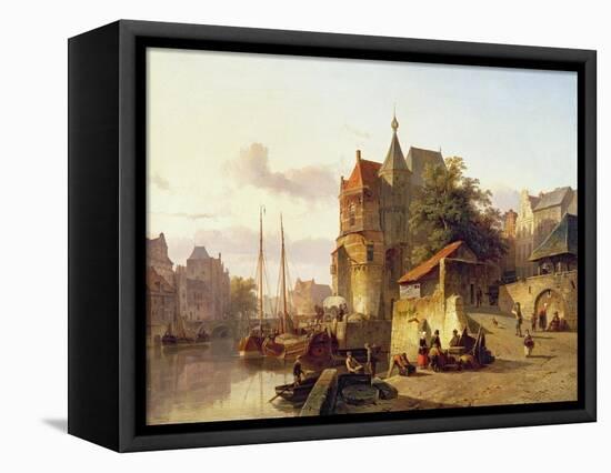 Fortified Buildings on the Banks of a Canal-Cornelius Springer-Framed Stretched Canvas