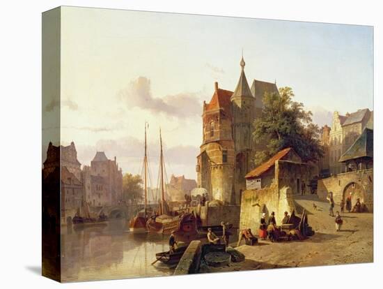 Fortified Buildings on the Banks of a Canal-Cornelius Springer-Stretched Canvas