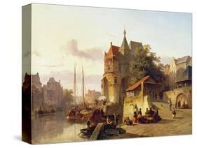 Fortified Buildings on the Banks of a Canal-Cornelius Springer-Stretched Canvas