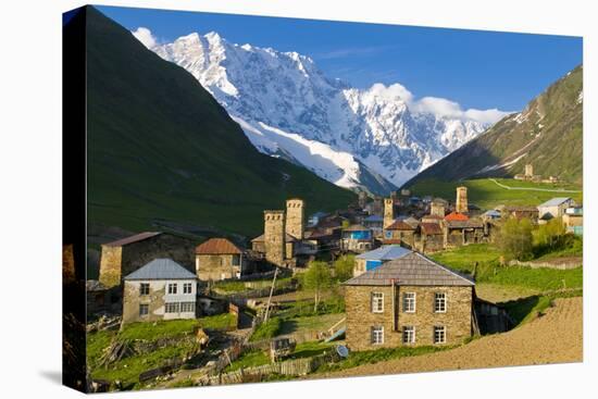 Fortified Village of Ushguli, Svanetia, in Background Mount Shkhara, Georgia, Caucasus-Michael Runkel-Stretched Canvas