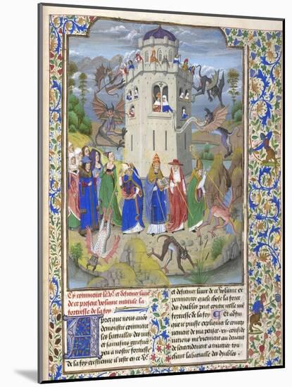 Fortress of Faith (Miniature of the Saints Gregory, Augustine, Jerome, and Ambrose Fighting Demon)-Loyset Liédet-Mounted Giclee Print