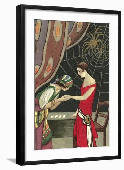 Fortune Teller Reading Flapper's Palm-null-Framed Art Print