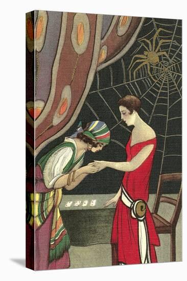 Fortune Teller Reading Flapper's Palm-null-Stretched Canvas