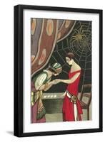 Fortune Teller Reading Flapper's Palm-null-Framed Art Print