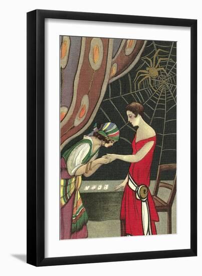 Fortune Teller Reading Flapper's Palm-null-Framed Art Print