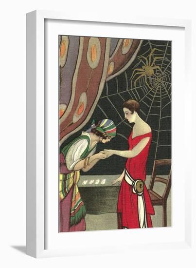 Fortune Teller Reading Flapper's Palm-null-Framed Art Print