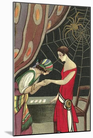 Fortune Teller Reading Flapper's Palm-null-Mounted Art Print