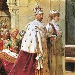 George VI in Coronation Robes: the Crimson Robe of State, with the Cap of Maintenance, 1937-Fortunino Matania-Giclee Print