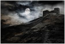 Night, Moon And Dark Fortress-fotosutra.com-Framed Poster