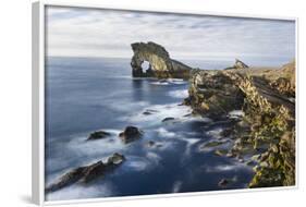 Foula Part of Shetland Islands. Cliffs in North at East Hoevdi with Natural Arch Gaada Stack-Martin Zwick-Framed Photographic Print