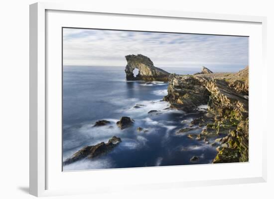 Foula Part of Shetland Islands. Cliffs in North at East Hoevdi with Natural Arch Gaada Stack-Martin Zwick-Framed Photographic Print