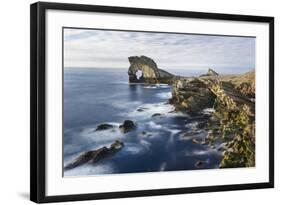 Foula Part of Shetland Islands. Cliffs in North at East Hoevdi with Natural Arch Gaada Stack-Martin Zwick-Framed Photographic Print