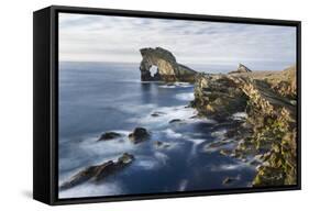 Foula Part of Shetland Islands. Cliffs in North at East Hoevdi with Natural Arch Gaada Stack-Martin Zwick-Framed Stretched Canvas