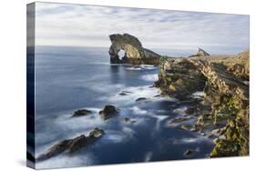 Foula Part of Shetland Islands. Cliffs in North at East Hoevdi with Natural Arch Gaada Stack-Martin Zwick-Stretched Canvas