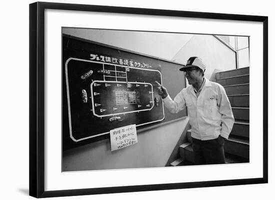 Founder of Honda, Soichura Honda Pointing to Car Race Model, Tokyo, Japan, 1967-Takeyoshi Tanuma-Framed Photographic Print