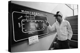 Founder of Honda, Soichura Honda Pointing to Car Race Model, Tokyo, Japan, 1967-Takeyoshi Tanuma-Stretched Canvas