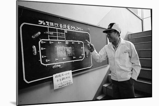 Founder of Honda, Soichura Honda Pointing to Car Race Model, Tokyo, Japan, 1967-Takeyoshi Tanuma-Mounted Photographic Print