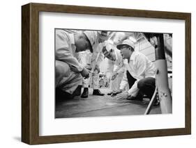 Founder of Honda, Soichura Honda Speaking to Engineers at Honda Plant, Tokyo, Japan, 1967-Takeyoshi Tanuma-Framed Photographic Print