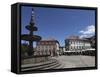 Fountain and Cafes on the Public Camoes Square (Largo De Camoes), Ponte De Lima, Minho, Portugal, E-Stuart Forster-Framed Stretched Canvas