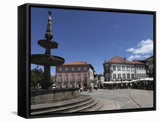 Fountain and Cafes on the Public Camoes Square (Largo De Camoes), Ponte De Lima, Minho, Portugal, E-Stuart Forster-Framed Stretched Canvas