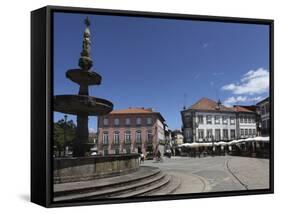 Fountain and Cafes on the Public Camoes Square (Largo De Camoes), Ponte De Lima, Minho, Portugal, E-Stuart Forster-Framed Stretched Canvas