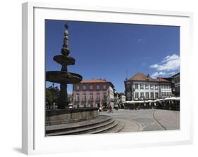 Fountain and Cafes on the Public Camoes Square (Largo De Camoes), Ponte De Lima, Minho, Portugal, E-Stuart Forster-Framed Photographic Print