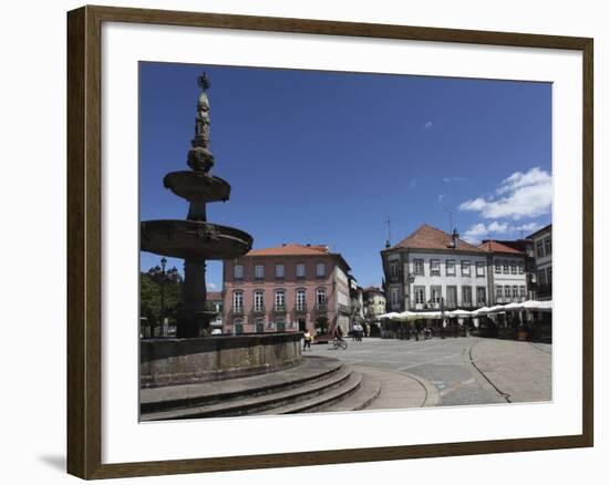 Fountain and Cafes on the Public Camoes Square (Largo De Camoes), Ponte De Lima, Minho, Portugal, E-Stuart Forster-Framed Photographic Print