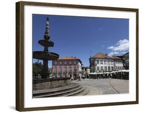 Fountain and Cafes on the Public Camoes Square (Largo De Camoes), Ponte De Lima, Minho, Portugal, E-Stuart Forster-Framed Photographic Print