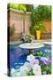 Fountain and Flowers in the Majorelle Gardens (Gardens of Yves Saint-Laurent)-Matthew Williams-Ellis-Stretched Canvas