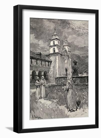 Fountain and Mission, Santa Barbara, California, from 'The Century Illustrated Monthly Magazine',…-Henry Sandham-Framed Giclee Print
