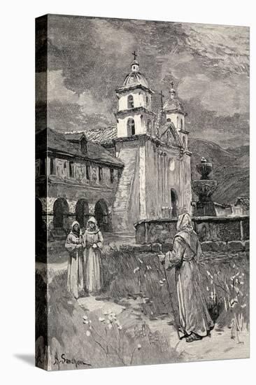 Fountain and Mission, Santa Barbara, California, from 'The Century Illustrated Monthly Magazine',…-Henry Sandham-Stretched Canvas