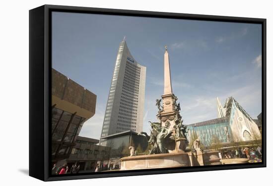 Fountain and Monument, Augustus Plaza, Leipzig, Germany-Dave Bartruff-Framed Stretched Canvas