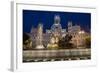 Fountain and Plaza De Cibeles Palace (Palacio De Comunicaciones) at Dusk, Plaza De Cibeles, Madrid-Charles Bowman-Framed Photographic Print