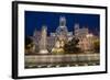 Fountain and Plaza De Cibeles Palace (Palacio De Comunicaciones) at Dusk, Plaza De Cibeles, Madrid-Charles Bowman-Framed Photographic Print