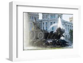 Fountain and Plaza De Cibeles Palace (Palacio De Comunicaciones), Plaza De Cibeles, Madrid-Charles Bowman-Framed Photographic Print