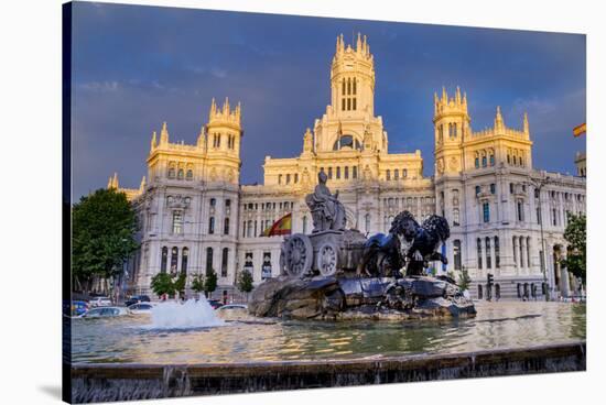 Fountain and Plaza De Cibeles Palace (Palacio De Comunicaciones), Plaza De Cibeles, Madrid-Charles Bowman-Stretched Canvas