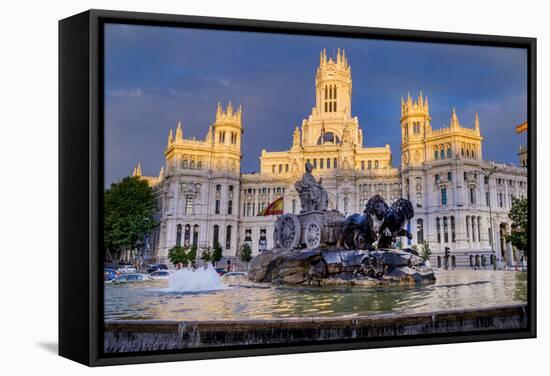 Fountain and Plaza De Cibeles Palace (Palacio De Comunicaciones), Plaza De Cibeles, Madrid-Charles Bowman-Framed Stretched Canvas