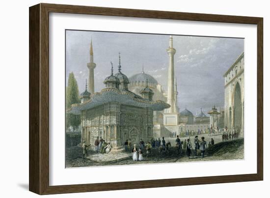 Fountain and Square of St. Sophia Istanbul-William Henry Bartlett-Framed Giclee Print