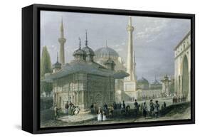 Fountain and Square of St. Sophia Istanbul-William Henry Bartlett-Framed Stretched Canvas