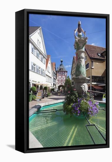 Fountain at Unteres Tor Tower, Old Town, Bietigheim-Bissingen-Markus Lange-Framed Stretched Canvas