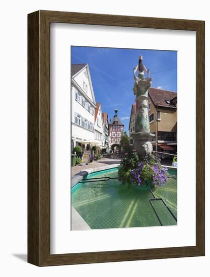 Fountain at Unteres Tor Tower, Old Town, Bietigheim-Bissingen-Markus Lange-Framed Photographic Print