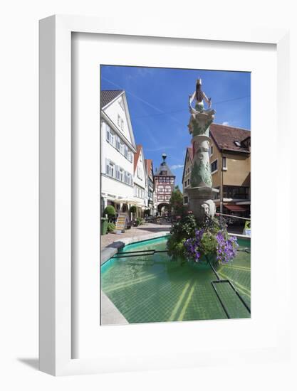 Fountain at Unteres Tor Tower, Old Town, Bietigheim-Bissingen-Markus Lange-Framed Photographic Print