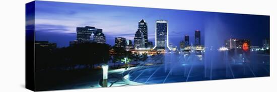 Fountain, Cityscape, Night, Jacksonville, Florida, USA-null-Stretched Canvas