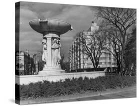 Fountain in Dupont Circle, with Dupont Plaza Hotel Visible in Background-Walker Evans-Stretched Canvas