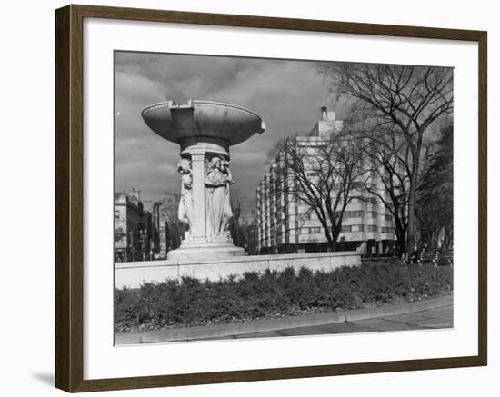 Fountain in Dupont Circle, with Dupont Plaza Hotel Visible in Background-Walker Evans-Framed Photographic Print