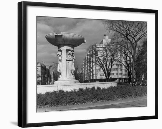 Fountain in Dupont Circle, with Dupont Plaza Hotel Visible in Background-Walker Evans-Framed Photographic Print