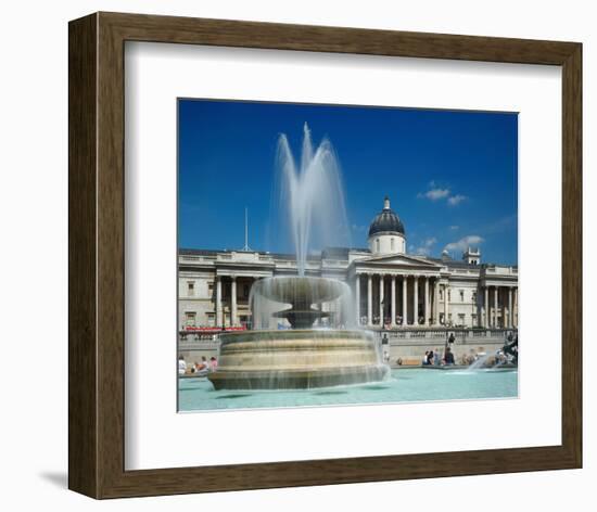 Fountain in front of the National Gallery on Trafalgar Square, London-null-Framed Premium Giclee Print