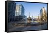 Fountain in the Odori Park, downtown Sapporo at sunset, Hokkaido, Japan, Asia-Michael Runkel-Framed Stretched Canvas