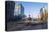 Fountain in the Odori Park, downtown Sapporo at sunset, Hokkaido, Japan, Asia-Michael Runkel-Stretched Canvas